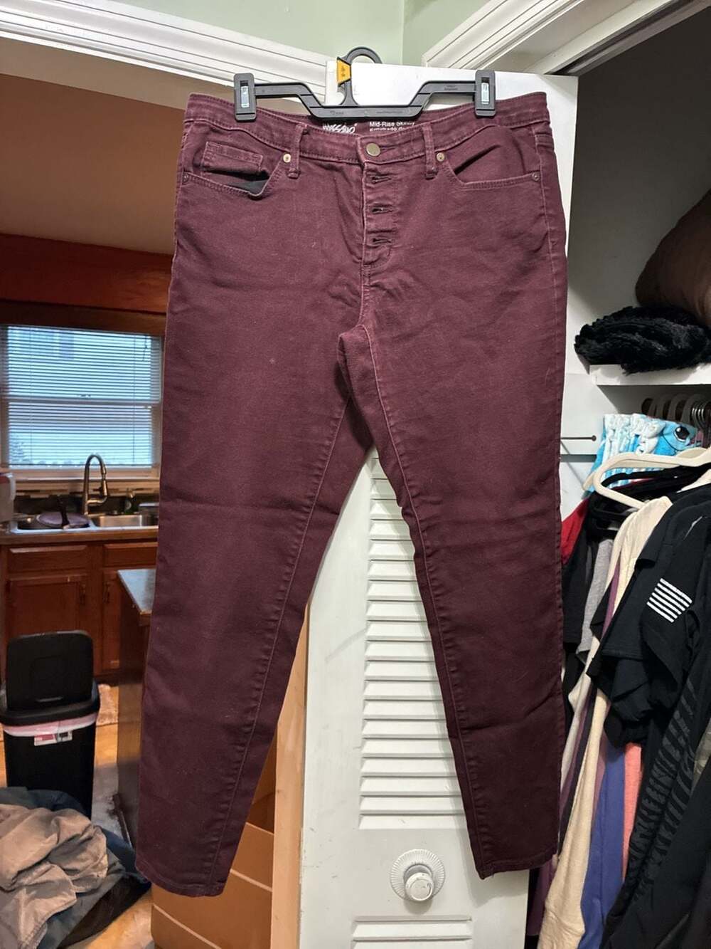 Mossimo Mid-Rise Skinny Button-Fly Burgundy Jeans